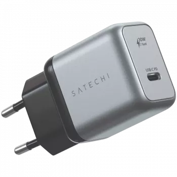 Cargador para dispositivos móviles Satechi ST-UC30WCM-EU — cargador universal de CA para interior con 1× USB-C, Negro/Plateado