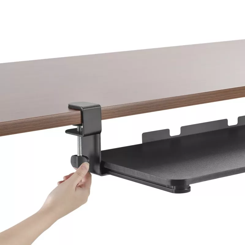 Bandeja de teclado Maclean MC-839 | Bandeja bajo el escritorio para teclado y ratón | Bandeja de teclado con abrazadera | Solución ergonómica para el puesto de trabajo
