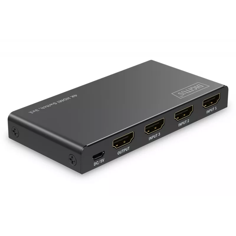 Conmutador HDMI 4K Digitus 3x1 metal negro 18 Gbit/s