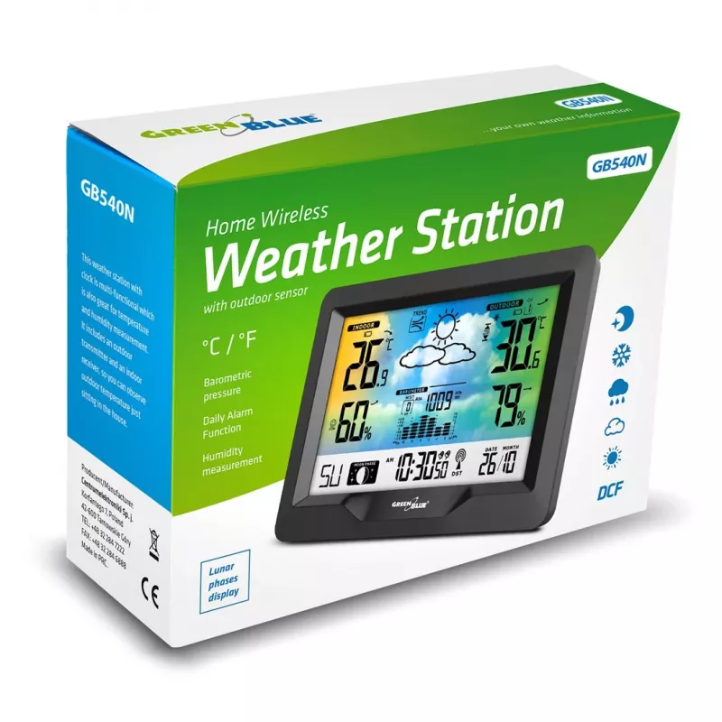 Estación meteorológica inalámbrica GreenBlue GB540N – monitorización de temperatura y humedad interior/exterior