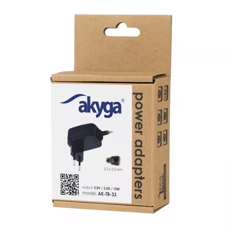 Fuente de alimentación universal Akyga AK-TB-33, 5 V, 2 A, 10 W, 5,5 x 2,5 mm, 1,5 m