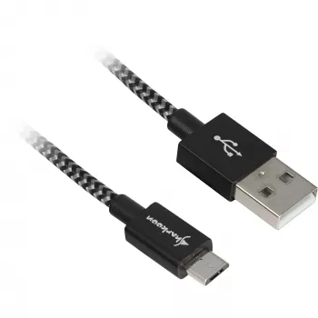 Cable USB 2.0, conector macho USB-A > conector macho Micro-USB (negro/gris, 0,5 metros, con funda)