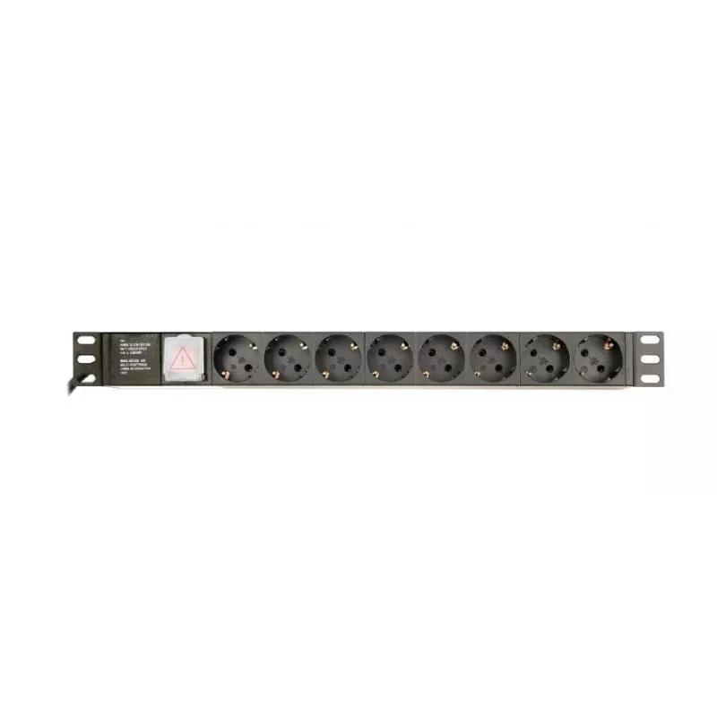 Unidad de distribución de corriente GEMBIRD EG-PDU-014 — 8× tomas Type-F, 16 A, cable de 3 m, rack 1U, 3680 W, negro