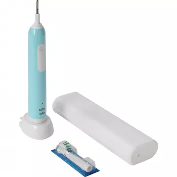 Oral-B Pro 1 Cross Action Caribbean Blue con estuche de viaje, cepillo de dientes eléctrico azul