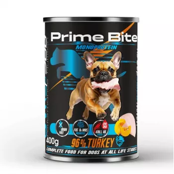 PRIME BITE Monoprotein pavo con calabaza - comida húmeda para perros - 400 g