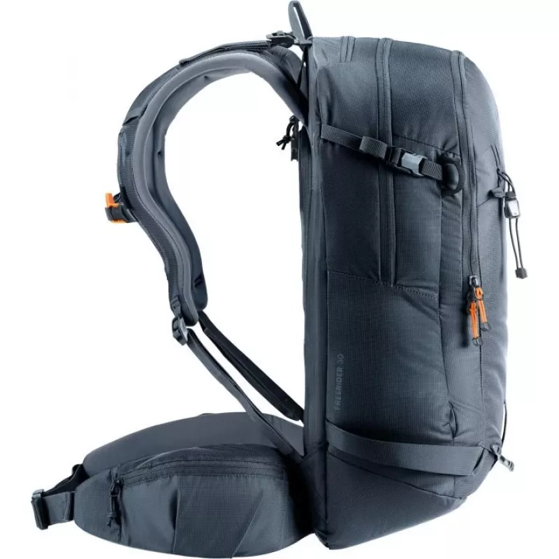 Mochila DEUTER Freerider Pro 34+ — mochila técnica de esquí de travesía freeride, 34 L, negra, portacasco, cinturón lumbar