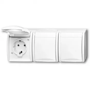 Toma de corriente CEE 7/3 Busch-Jäger 2084-0-0712, 2P+E, 16 A, 250 V, IP44, blanco, 222×83×55 mm