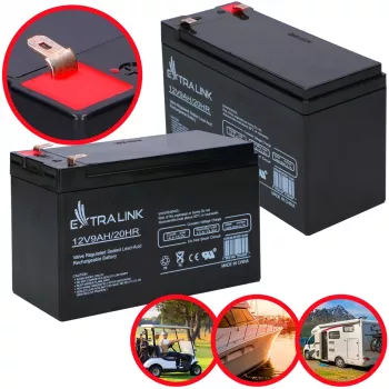 Batería de plomo-ácido sellada (VRLA) 12V 9Ah Extralink – AGM, 1 ud., negro