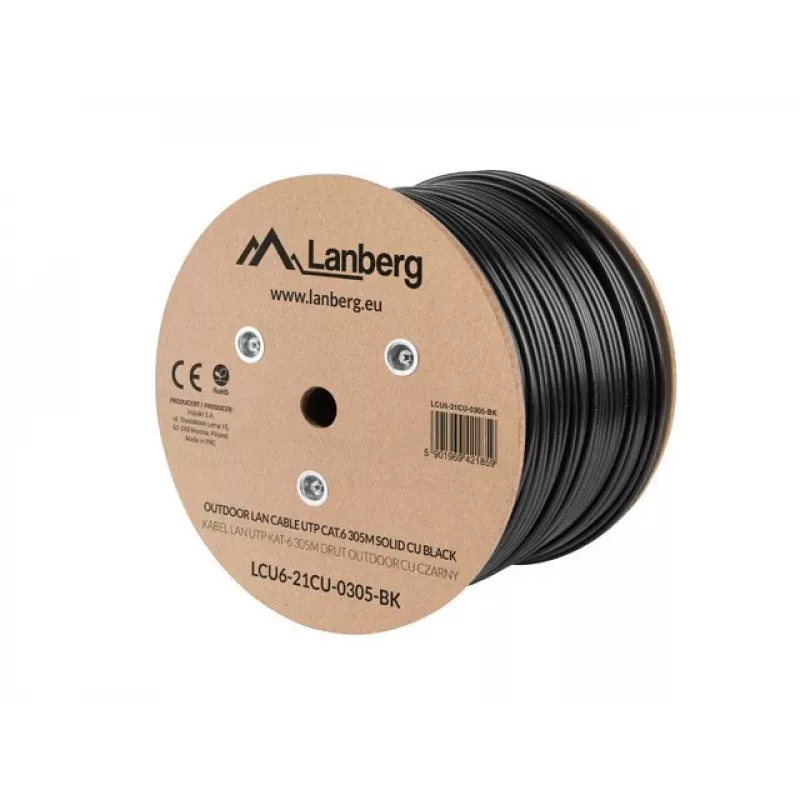 Cable de red Lanberg LCU6-21CU-0305-BK negro 305 m Cat6 U/UTP (UTP) para exterior