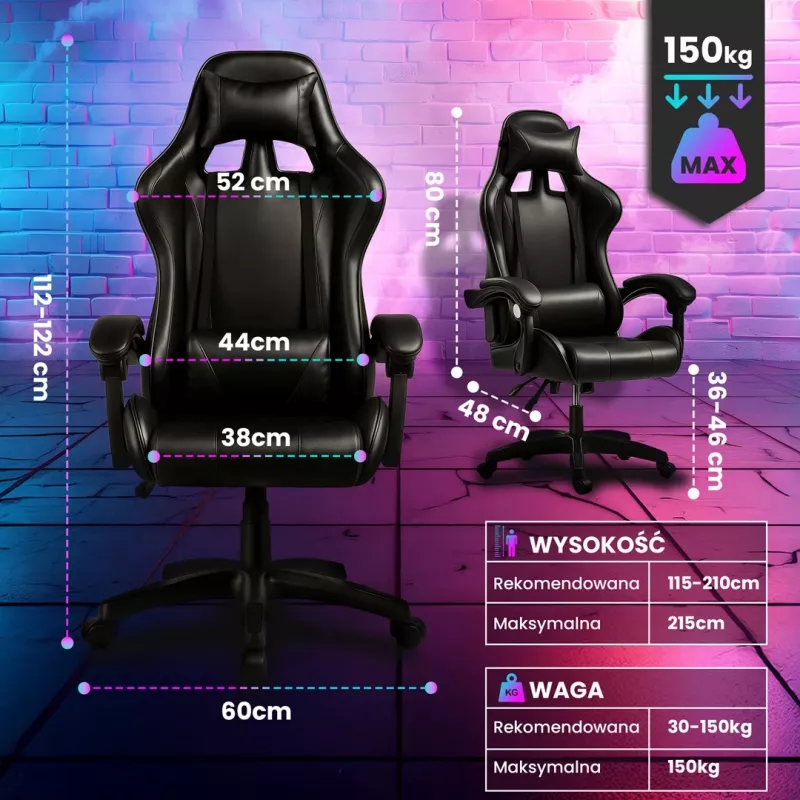 Extralink Gaming | Silla gaming | Oficina, giratoria, asiento envolvente, negra, G-524