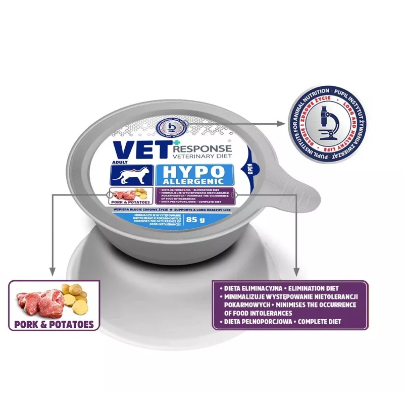 VET RESPONSE Hipoalergénico Cerdo - Comida húmeda para gatos - 85 g