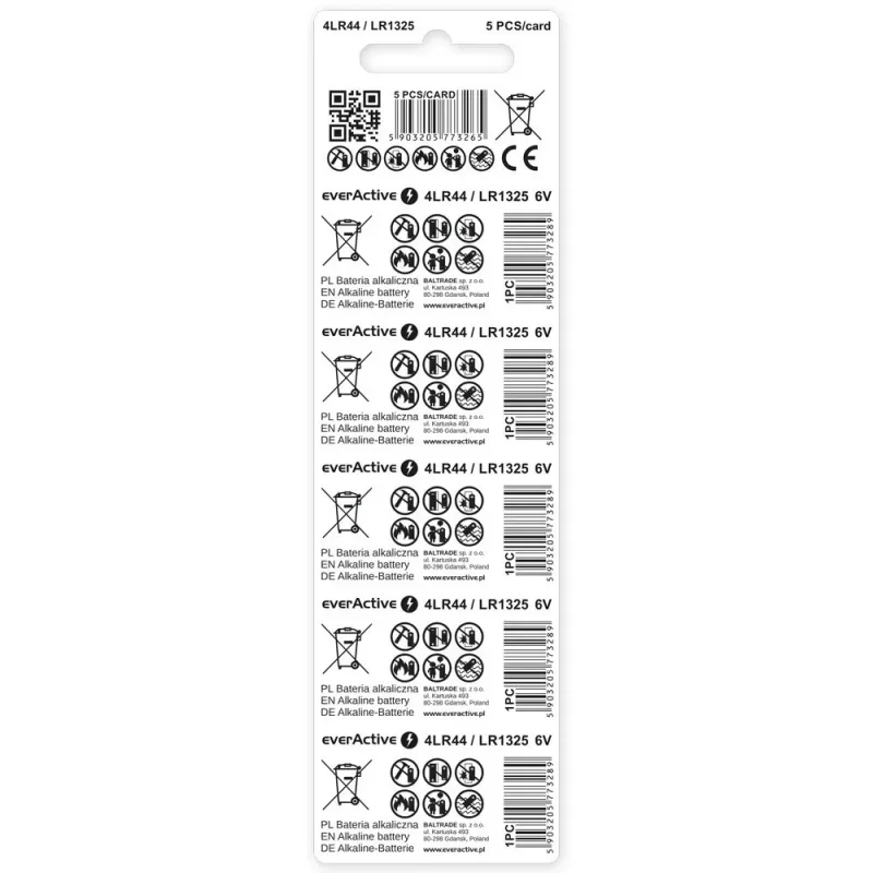 everActive 4LR44 pila alcalina de 6 V, 5 uds. (4LR44BL5)