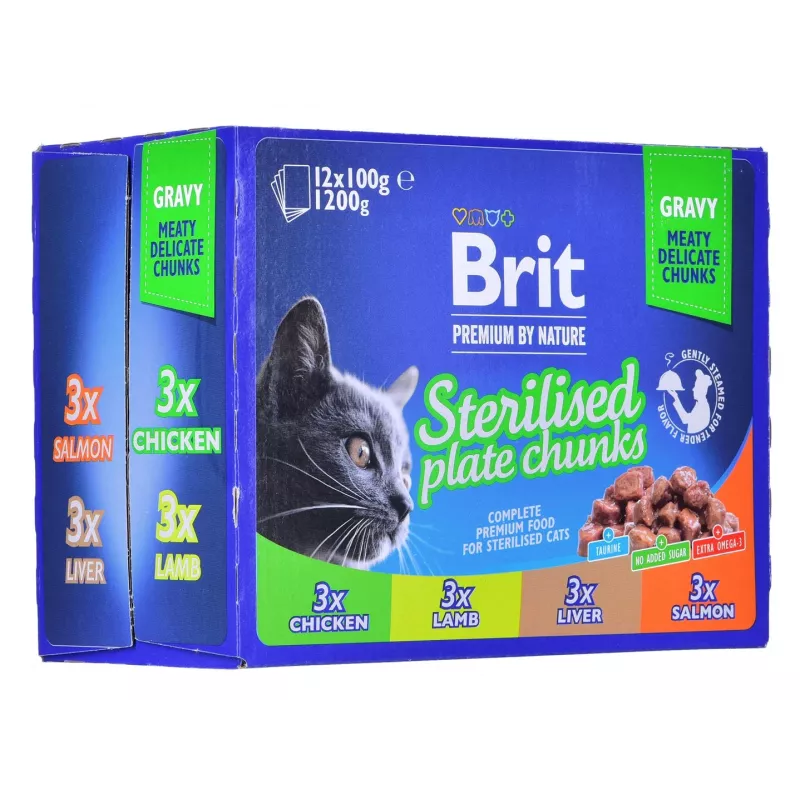 BRIT Premium Cat Sterilised Plate - Comida húmeda para gatos - 12x100g