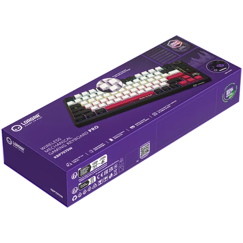 LORGAR KBP7075W teclado gaming mecánico inalámbrico 75 %, negro/rojo, EN