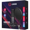 Micrófono gaming LORGAR Voicer 931, negro, micrófono de condensador USB con soporte de brazo articulado, filtro antipop, trípode. Incluye 1* micrófono, 1* soporte de brazo articulado con pinza en C, 1* amortiguador