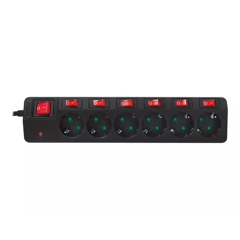 Alargador de corriente LogiLink LPS233 1,5 m 6 tomas de corriente para interior negro