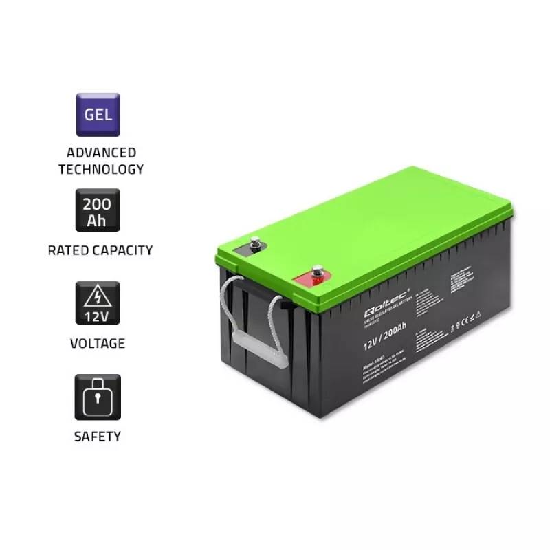 Batería de gel Qoltec | 12V | 200Ah | GEL | 59,5 kg