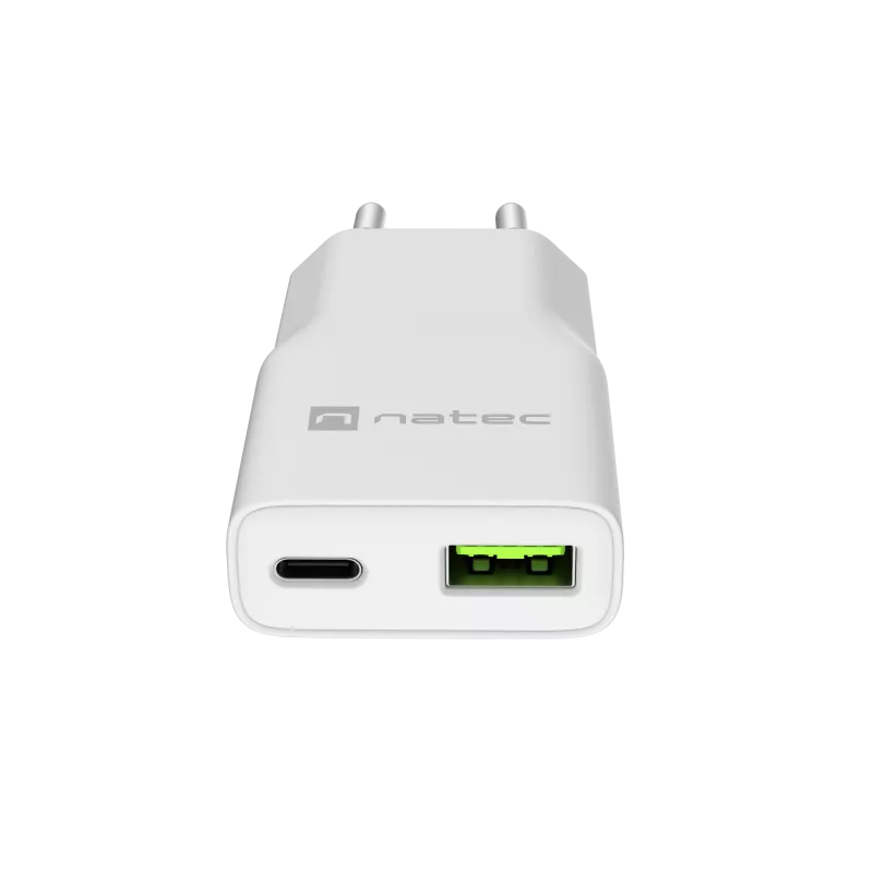 Fuente de alimentación NATEC Ribera NUC-2376 — 1× USB-A, 1× USB-C, salida 3 A