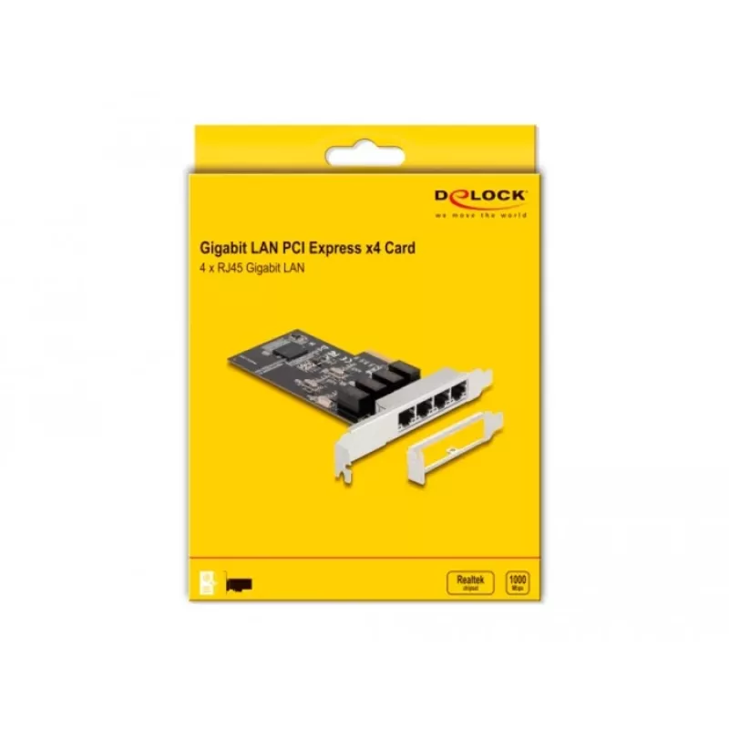 Tarjeta DeLOCK PCI Express x4 4 x RJ45 Gigabit LAN RTL8111 - PCIe - RJ-45 - PCIe 2.0 - plata - PC - Windows 10 - Windows 11 - Windows 8.1 (88618)