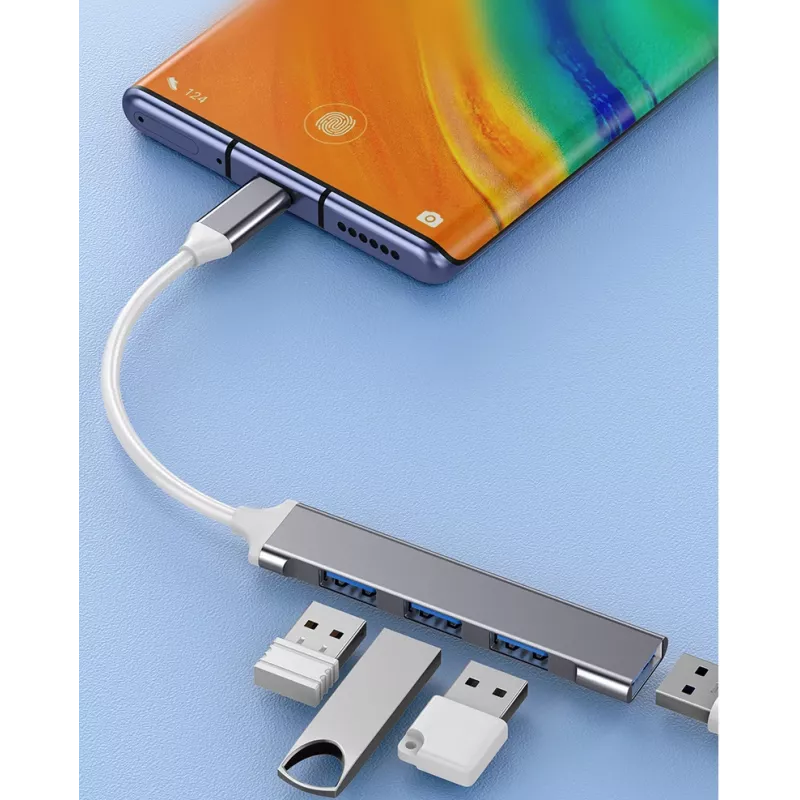 Hub USB VAKOSS TC-4125X — 1× USB 3.0 Type-A, 3× USB 2.0 Type-A, host: USB Type-C, plata