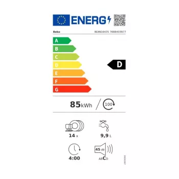 Lavavajillas integrable BEKO BDIN16435, clase energética D, SelfDry, Led-Spot