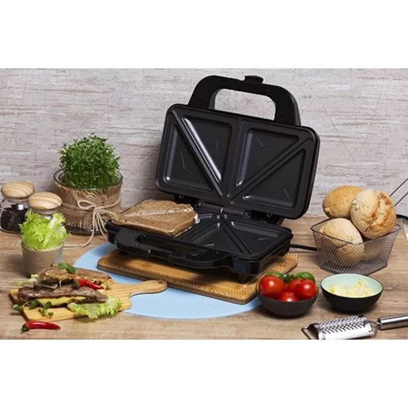 Sandwichera Adler AD 3043, 1300 W, placas antiadherentes, 2 sándwiches, superficie de cocción 285 × 152 mm, negra