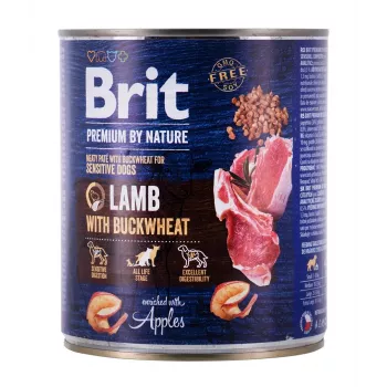 Pienso húmedo para perros Brit Premium by Nature cordero con trigo sarraceno 800 g, sin cereales, perros adultos, lata
