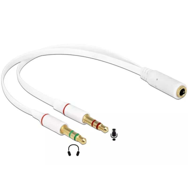 Cable de audio DeLOCK 65585, 0,2 m, 2 x conector macho 3,5 mm a conector hembra 3,5 mm, blanco
