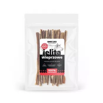 Snack para perros UNISZKI intestinos de cerdo 100 g — snack monoproteico hipoalergénico para perros adultos, proteína 47,2 %, grasa 8,9 %