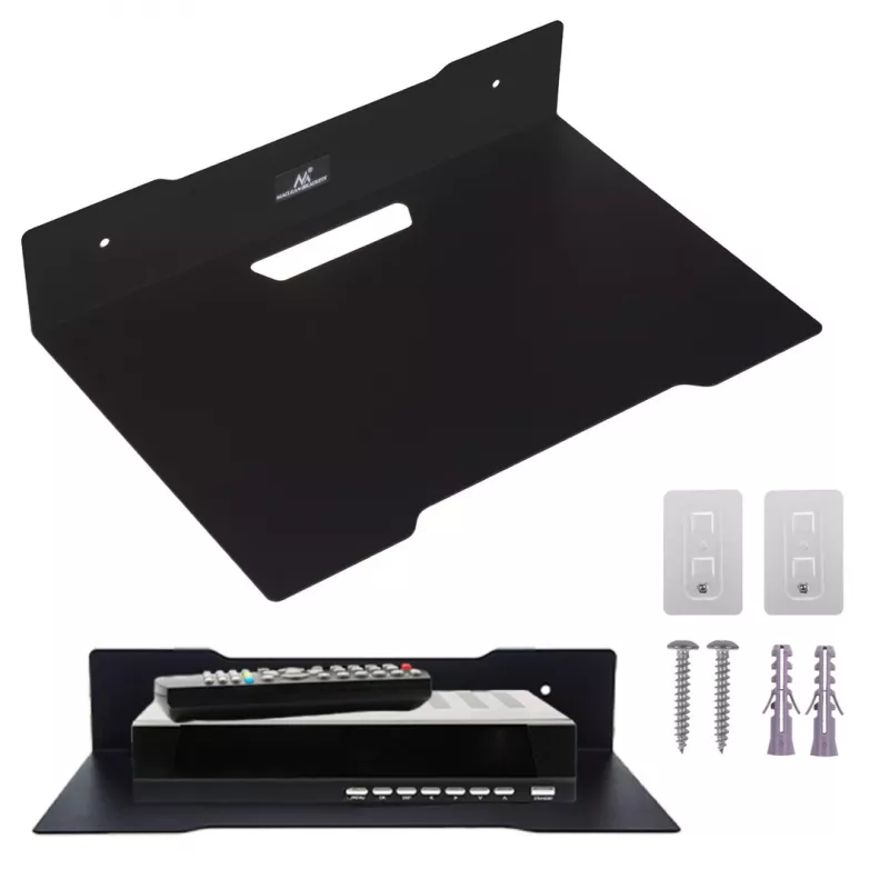 Estante de pared para decodificador MACLEAN MC-122, acero, negro, carga máx. 5 kg, distancia entre orificios 219 mm