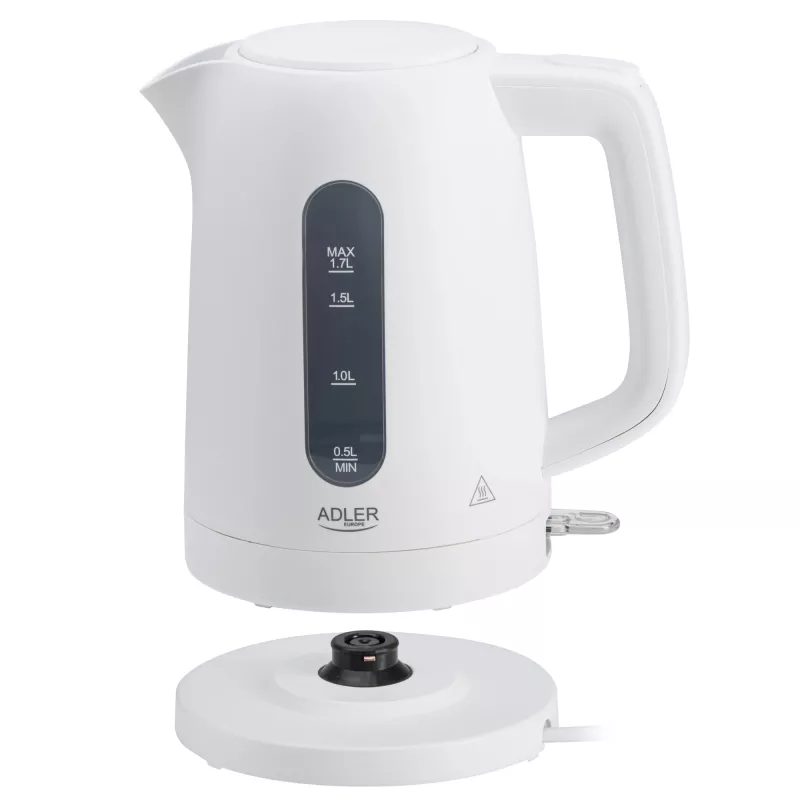 Hervidor eléctrico Adler AD 1379w — 1,7 L, hasta 2200 W, blanco, base 360°, polipropileno