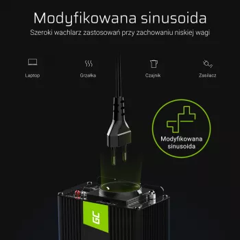 Convertidor de tensión Green Cell INV04DE, entrada 24 V, salida 230 V, 500 W, 50 Hz, fuente de alimentación universal, negra
