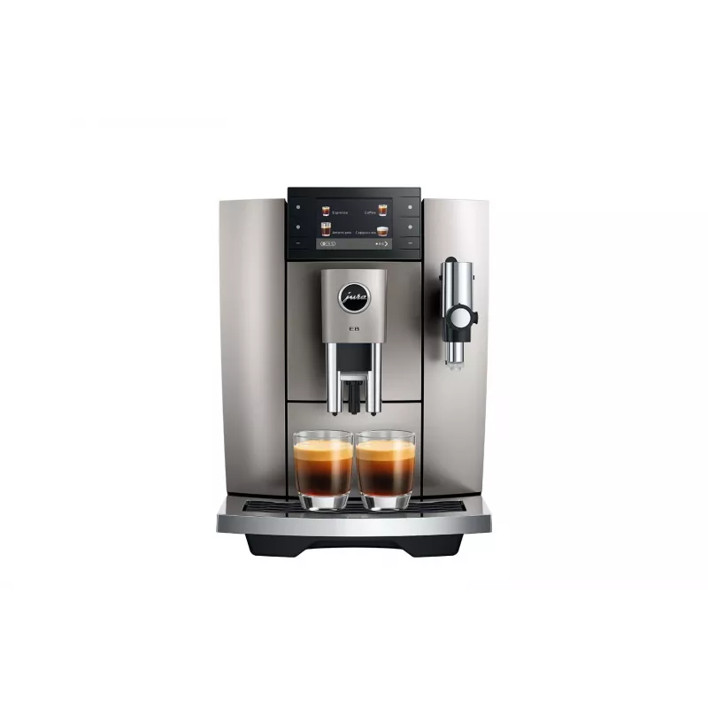 Cafetera espresso JURA E8 superautomática 1,9 l plata – 15 bar, pantalla de 3,5 inch, molinillo, espumador de leche
