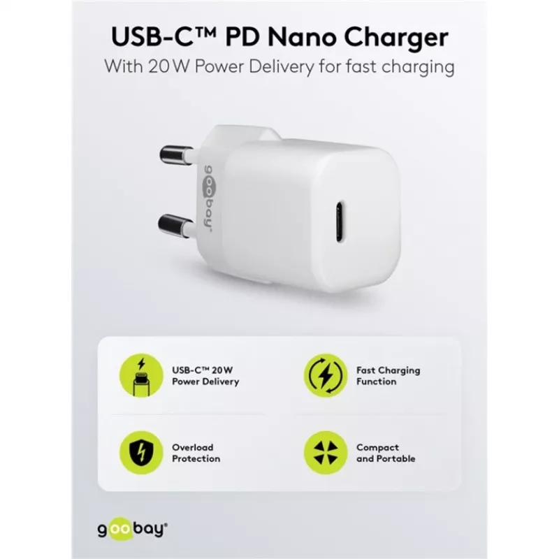 Goobay cargador rápido universal negro AC para interior 65403 USB Type-C 110-240V