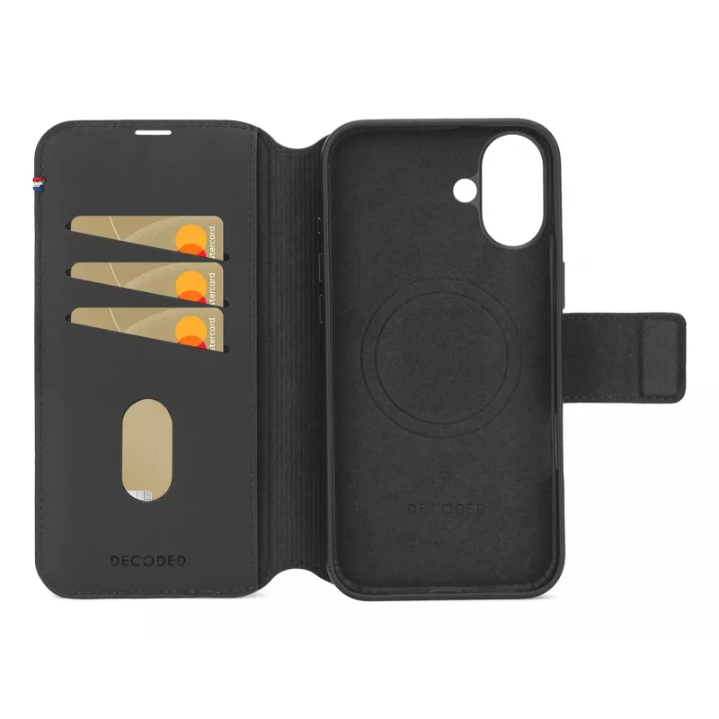 Funda de piel para iPhone 16, negra