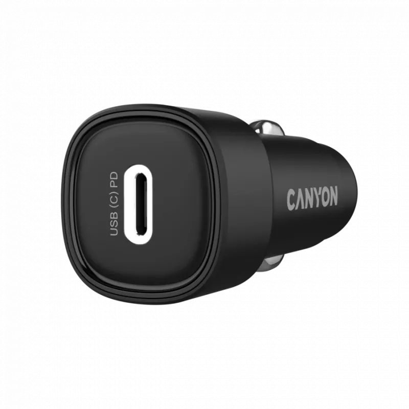 Cargador de coche CANYON OnDrive 30 PD 30W USB-C negro – fuente de alimentación USB-C para vehículos, 30W PD