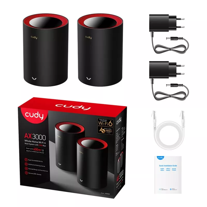 Sistema mesh Cudy M3000 Pack de 2 Dual-Band Wi-Fi 6 2402 Mbit/s Negro Rojo