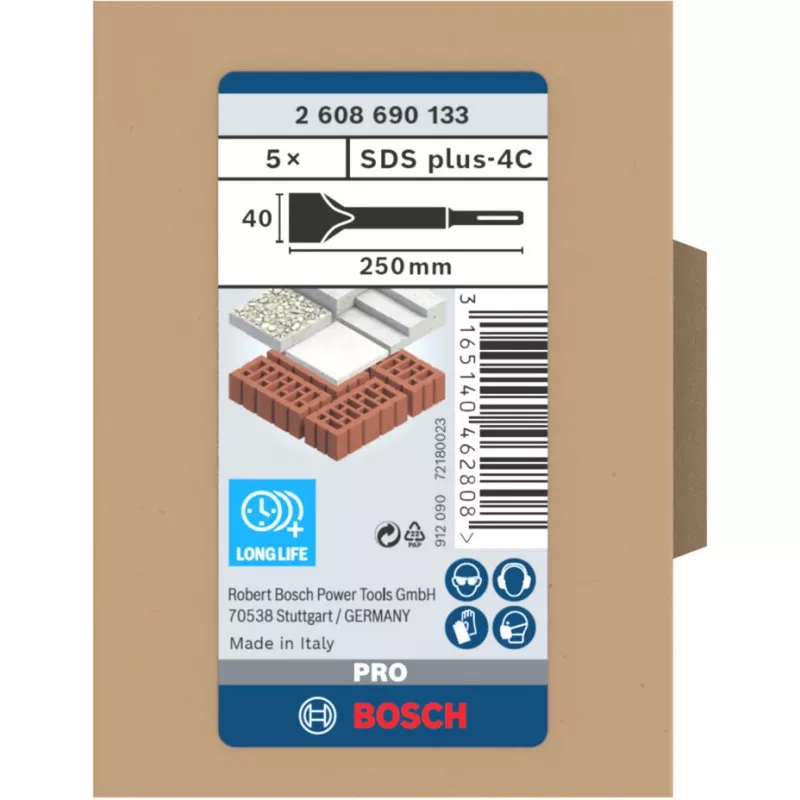 Cincel para martillo percusor Bosch 2 608 690 133 acero inoxidable 250 mm