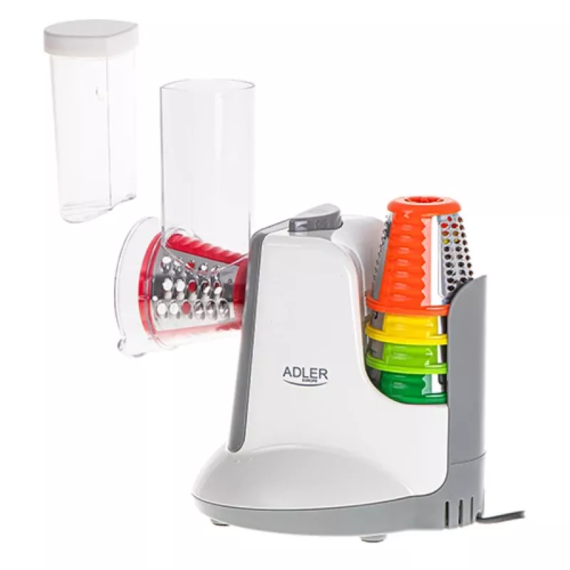 Cortador de verduras Adler AD 4815, 150 W, 5 boquillas, carcasa de ABS, blanco/gris