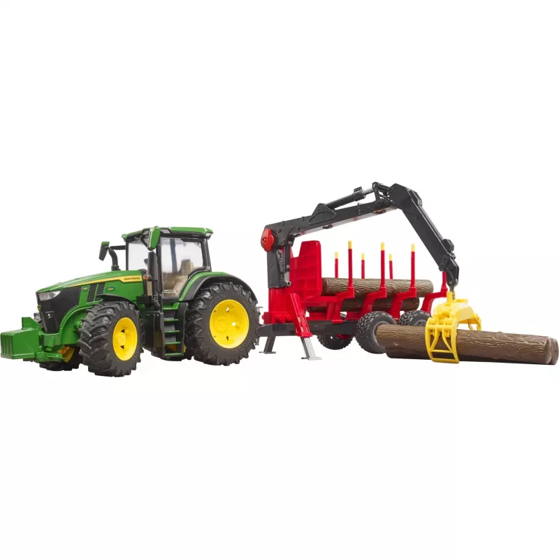 BRUDER John Deere 7R 350 con remolque forestal y 4 troncos
