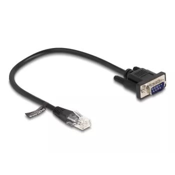 Delock cable serie RS-232, RJ45 macho a D-Sub 9 macho, 30 cm, negro