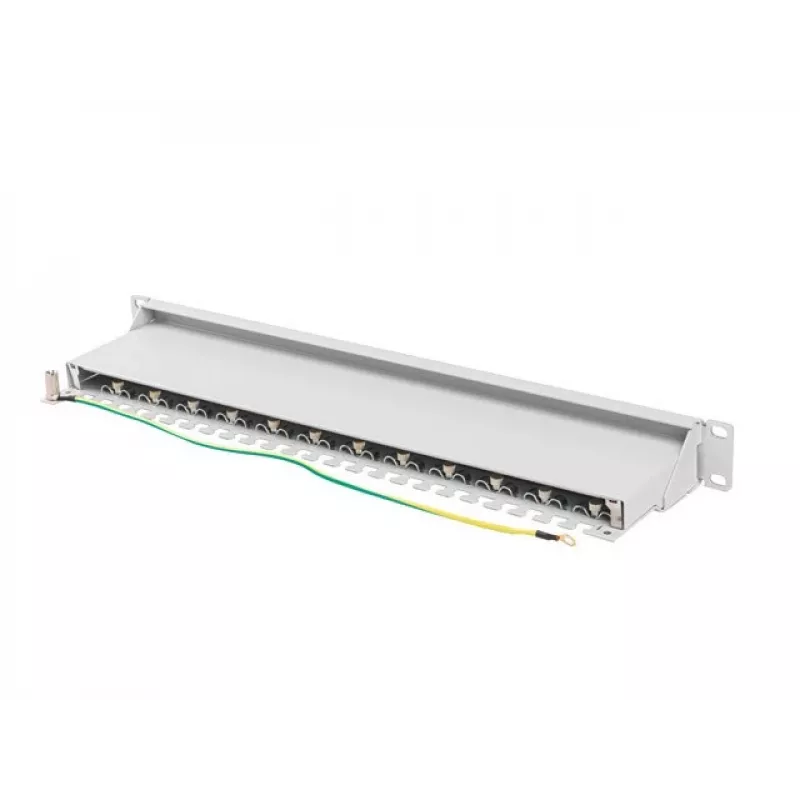 Panel de parcheo Lanberg PPS7-1024-S de 19 pulgadas 1U, 24 puertos, Cat7, FTP apantallado, gris