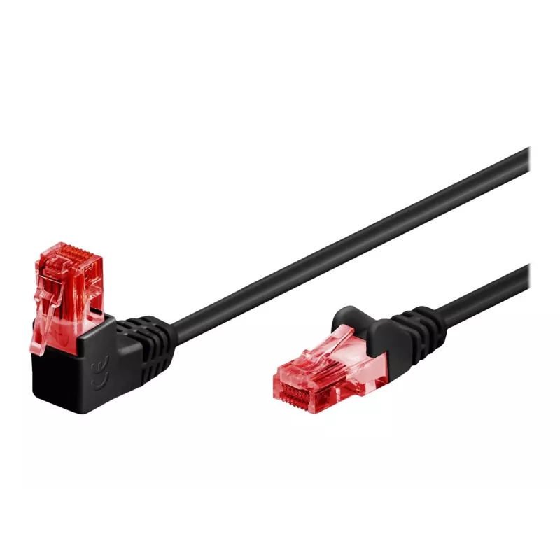Cable de red Goobay CAT 6 1x 90° en ángulo, U/UTP, negro, 1 m - pestaña arriba, mezcla de cobre CCA (51515)