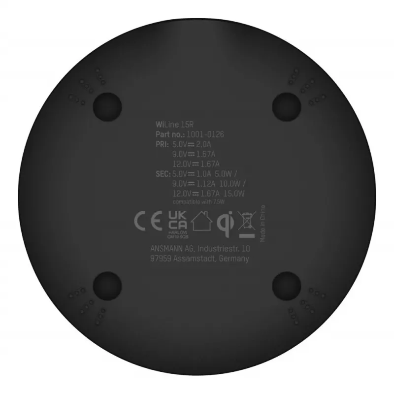 Cargador inalámbrico Ansmann WiLine 15R Smartphone Negro USB Interior 9V