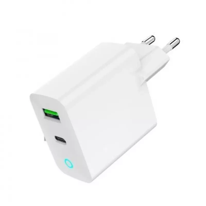 Cargador de red 220V GEMBIRD, universal, 1x USB Type-C PD 20 W, 1x USB-A 3.0 QC 18 W, indicador LED, blanco