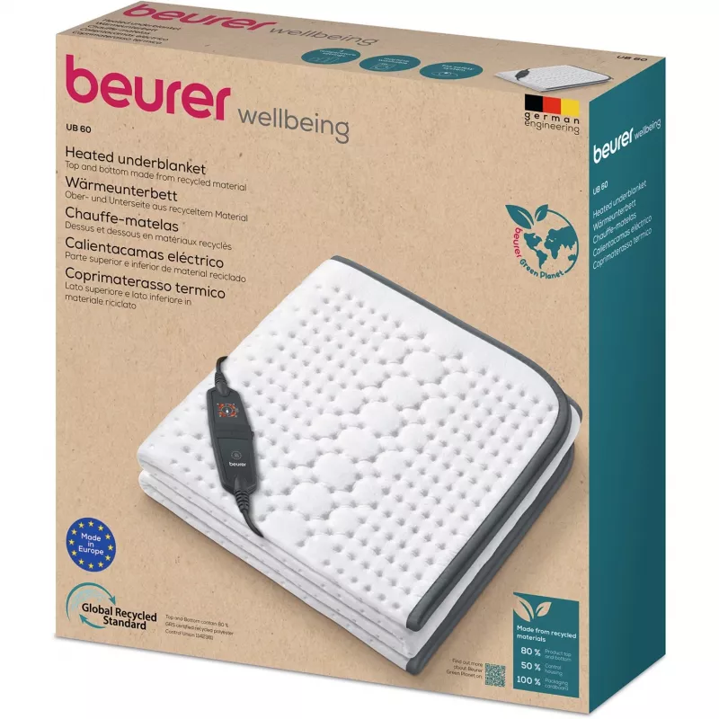 Cobertor eléctrico Beurer UB 60 Green Planet, 150 x 80 cm