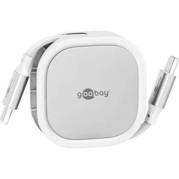 Cable USB-C retráctil Wentronic goobay blanco/plata 15W con carcasa robusta – cable – digital/datos (77425)