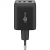 Cargador rápido USB-C Nano, PD, GaN, 65 vatios, cable trenzado USB-C (negro, 1x USB-A, 2x USB-C PD, Quick Charge 3.0, cable de 1 metro)