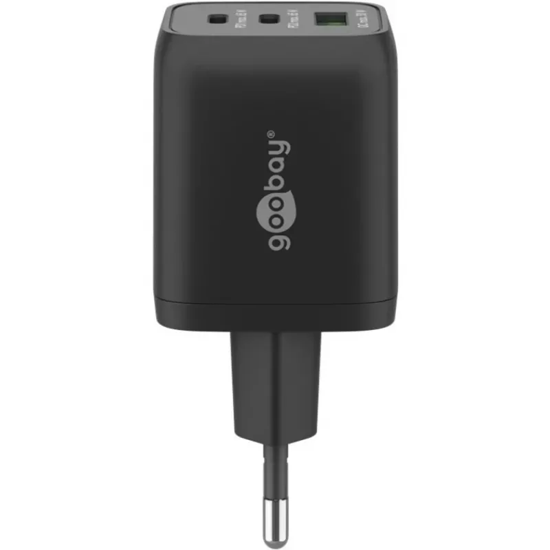 Cargador rápido USB-C Nano, PD, GaN, 65 vatios, cable trenzado USB-C (negro, 1x USB-A, 2x USB-C PD, Quick Charge 3.0, cable de 1 metro)