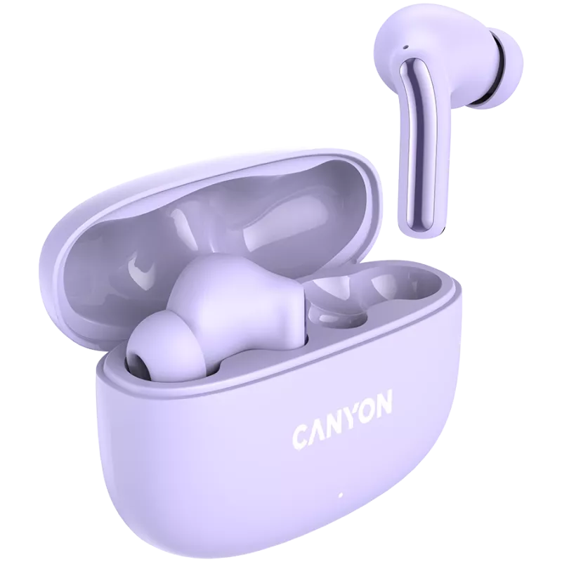Canyon TWS-9 CNS-TWS9P Auriculares – True Wireless – Bluetooth 5.4 – In-Ear – 6h + 30h de autonomía – estuche de carga USB-C – control táctil – lila